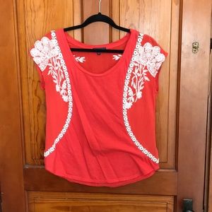 Anthropologie embroidered red t-shirt